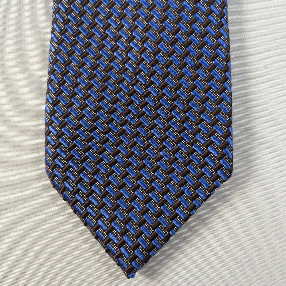 Ermenegildo Zegna Tie Mens Blue Brown Basketweave Silk Blend Made Italy 60x3.5"